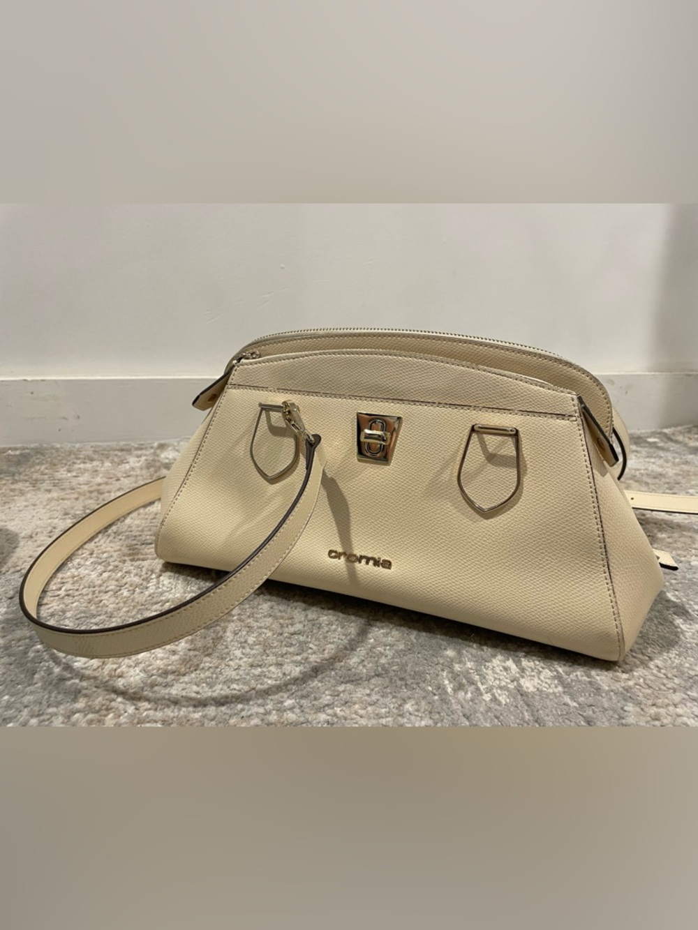 Cromia Beige Cream Italian Leather Shoulder Bag Crossbody Purse Made in Italy